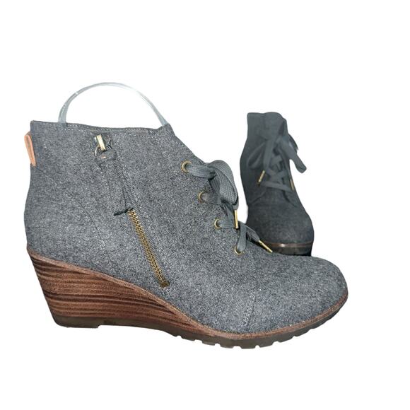 Dr. Scholl’s Nelly Wool Wedge Boots Gray Size 9 Lace Up Side Zip Comfort Booties - Picture 1 of 10
